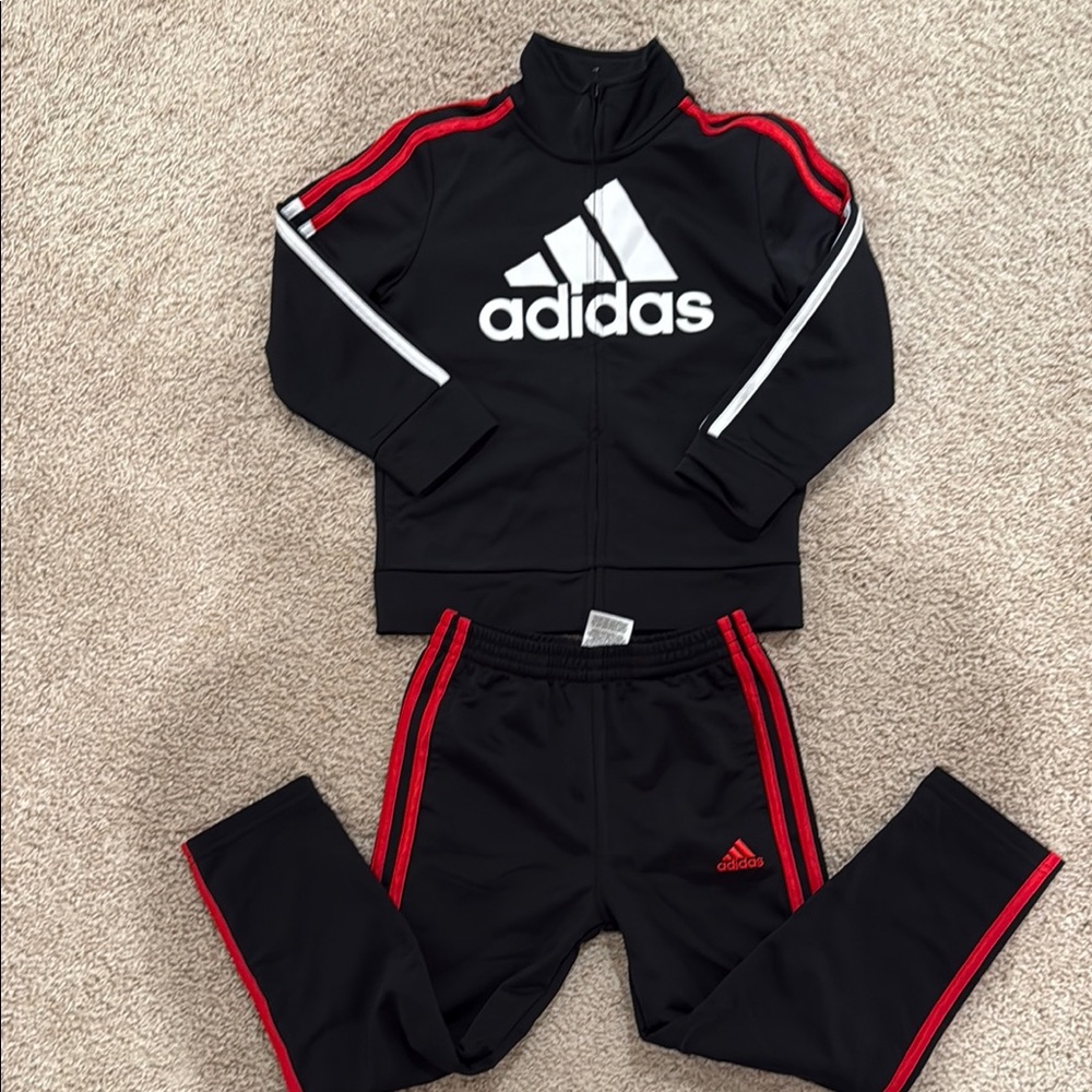Adidas Black Tracksuit with Red Strips